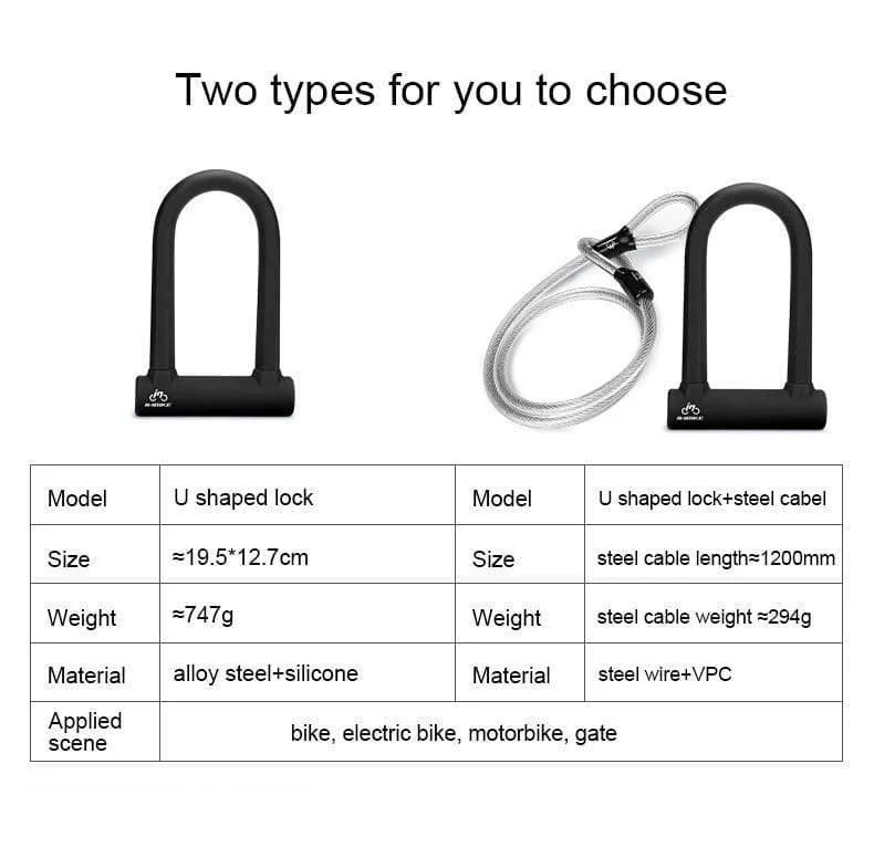 Fahrrad U-Schloss Anti-Diebstahl MTB Rennrad Fahrradschloss Radfahren Zubehör Heavy Duty Stahl Sicherheit Fahrrad Kabel U-schlösser Set