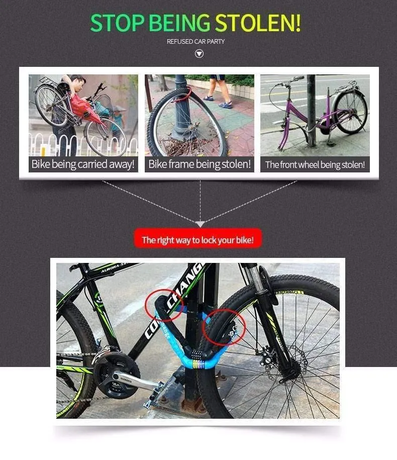 Fahrradschloss mit 5 Zahlen, Sicherheitsschloss mit codierter Kombination und Stahlkette, Kabelschloss für Mountainbikes