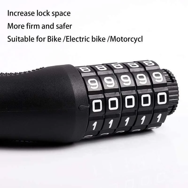 Fahrradschloss mit Kette aus Legierung, 5-stelliges Passwort, Diebstahlschutz, Fahrradschloss für Motorrad, Radfahren, Sicherheit, reflektierende Schlösser