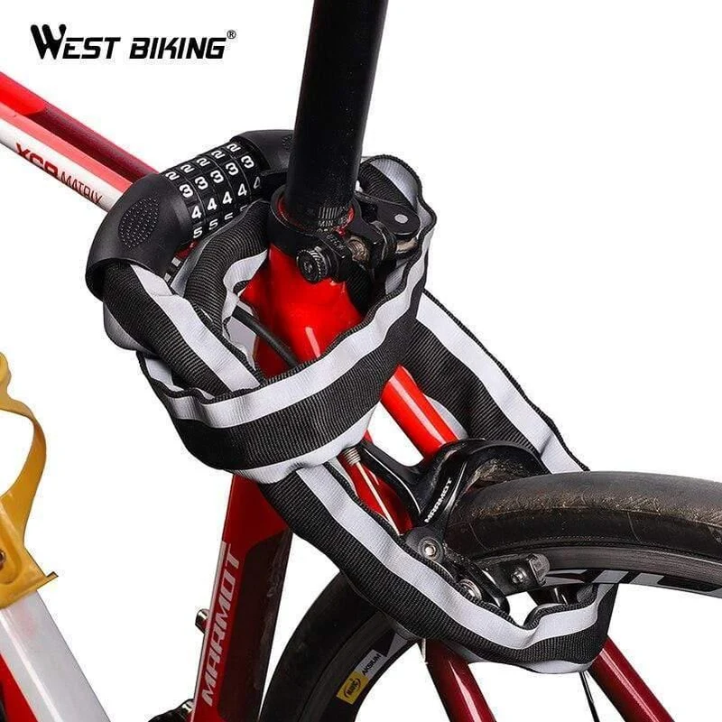 Fahrradschloss mit Kette aus Legierung, 5-stelliges Passwort, Diebstahlschutz, Fahrradschloss für Motorrad, Radfahren, Sicherheit, reflektierende Schlösser