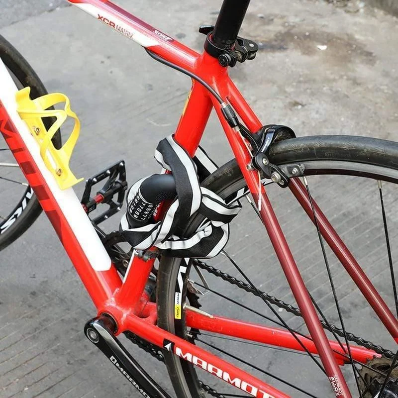 Fahrradschloss mit Kette aus Legierung, 5-stelliges Passwort, Diebstahlschutz, Fahrradschloss für Motorrad, Radfahren, Sicherheit, reflektierende Schlösser