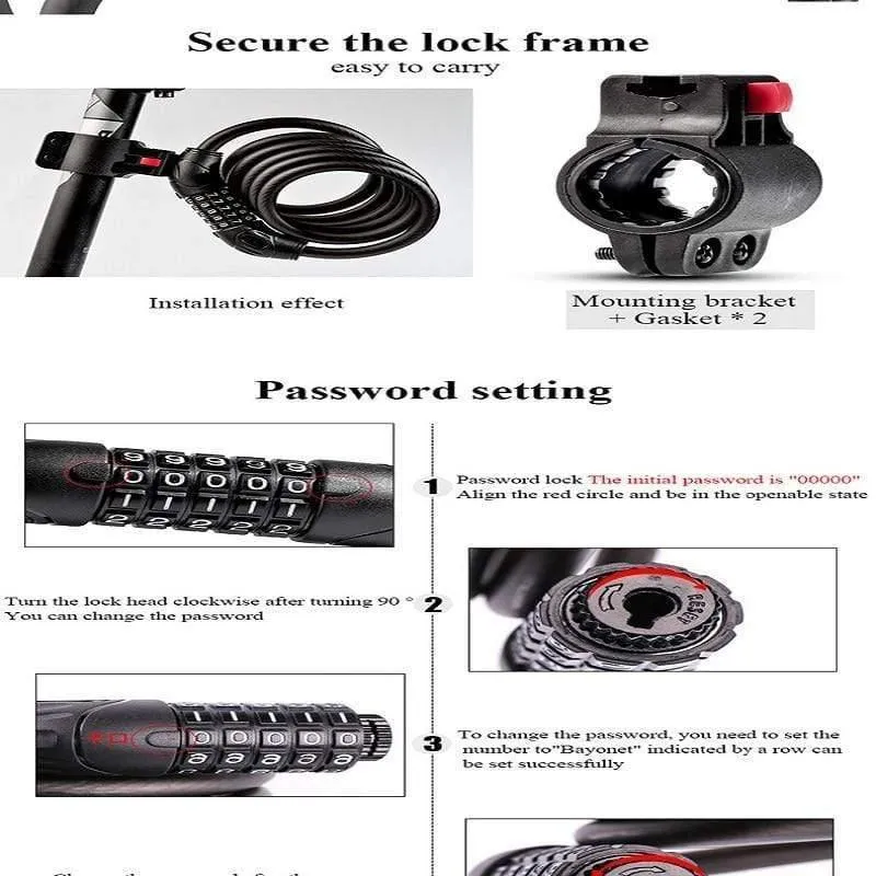 Kabel Fahrradschloss MTB Mountain Road Code Fahrrad Passwortschloss Diebstahlsicheres elektrisches Passwort Easy Security Steel
