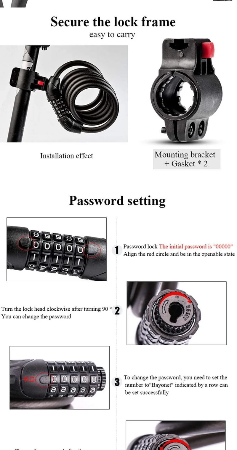 Kabel Fahrradschloss MTB Mountain Road Code Fahrrad Passwortschloss Diebstahlsicheres elektrisches Passwort Easy Security Steel