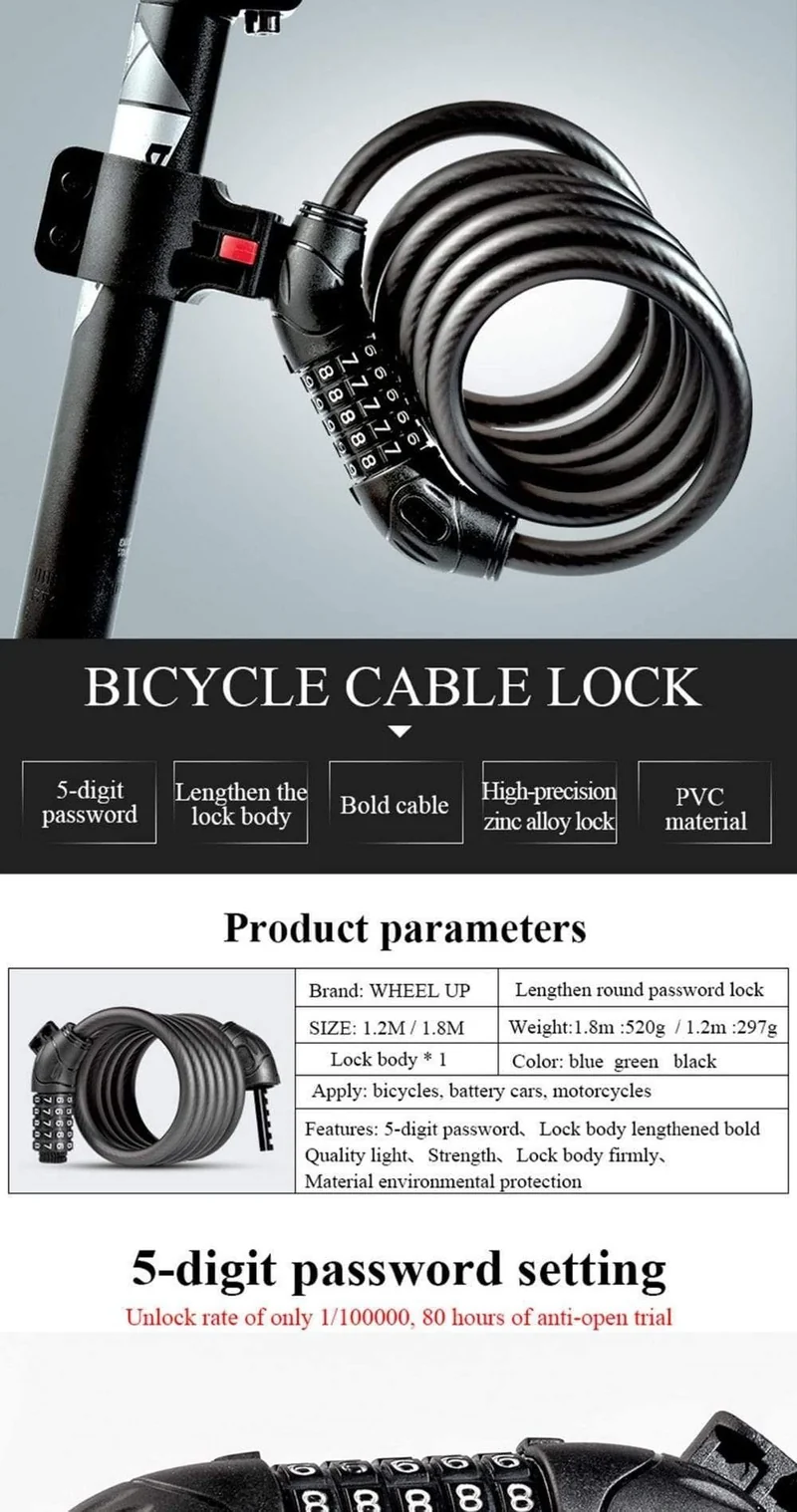 Kabel Fahrradschloss MTB Mountain Road Code Fahrrad Passwortschloss Diebstahlsicheres elektrisches Passwort Easy Security Steel