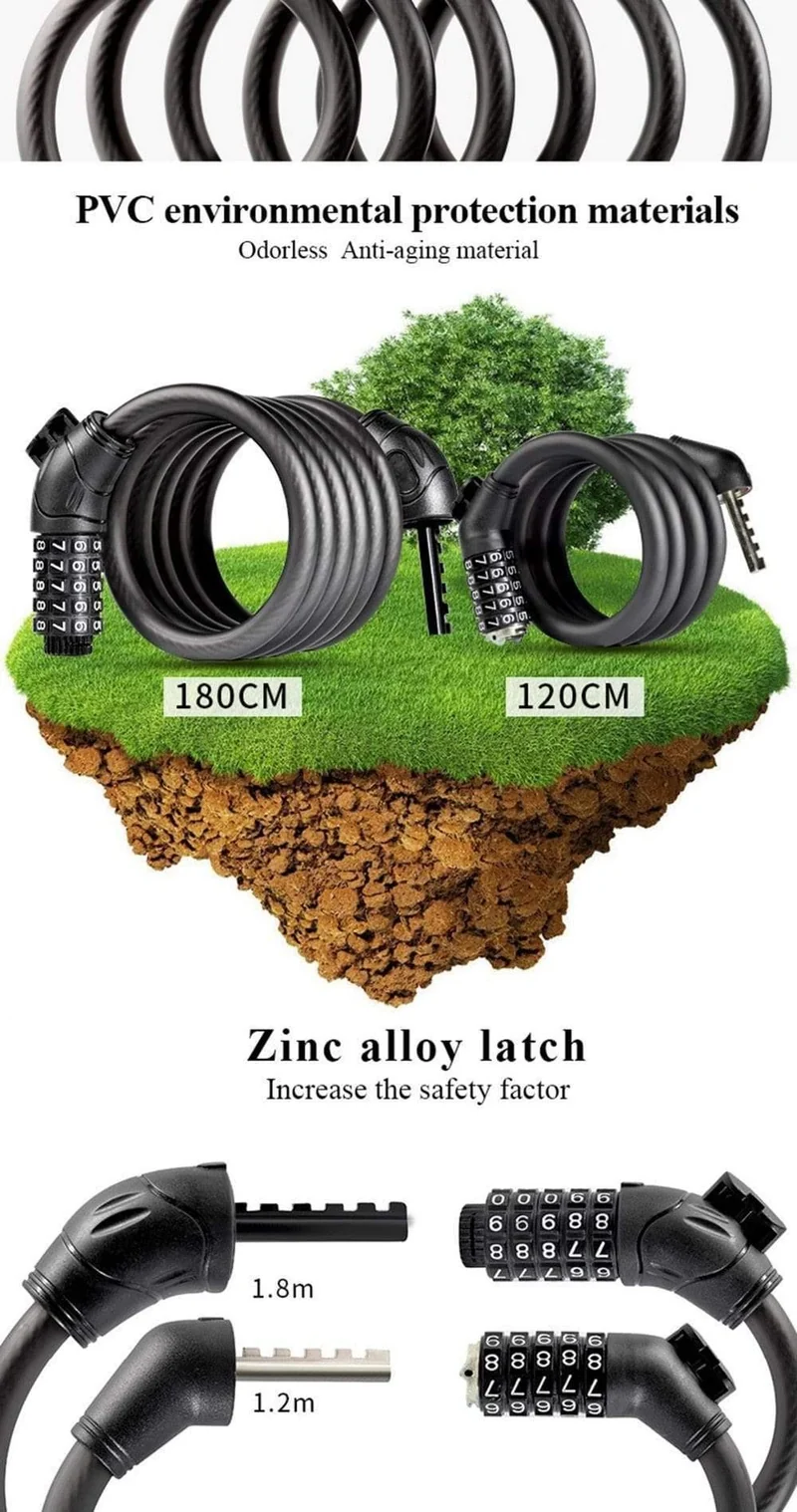 Kabel Fahrradschloss MTB Mountain Road Code Fahrrad Passwortschloss Diebstahlsicheres elektrisches Passwort Easy Security Steel