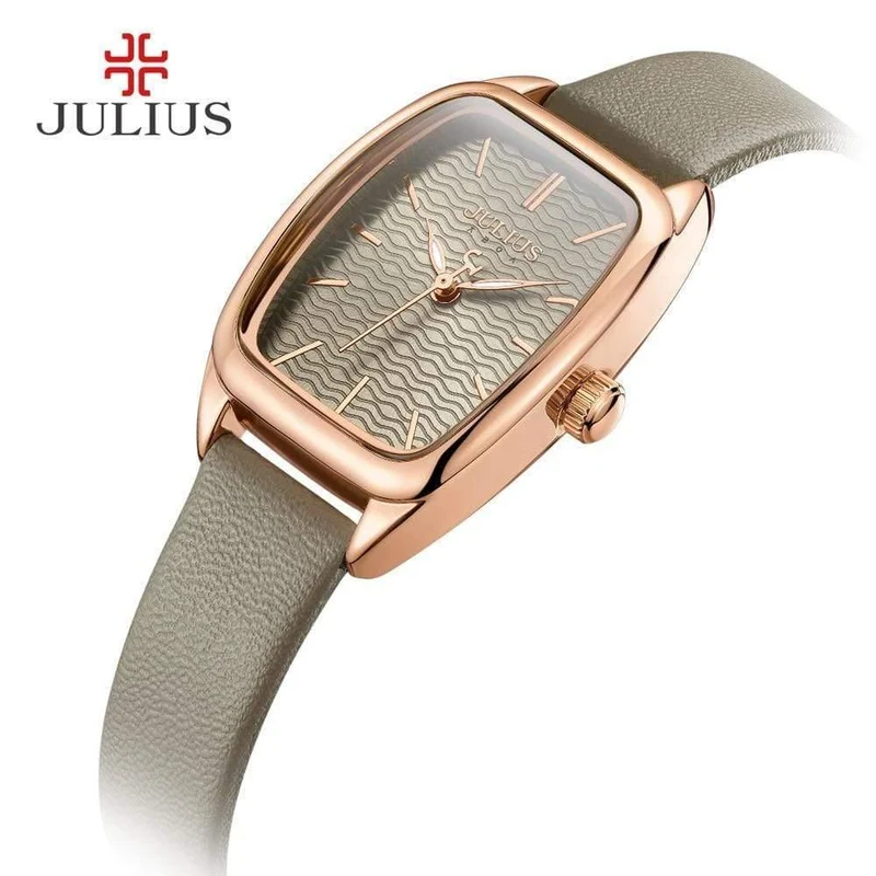 Damenuhr Japan Quarz Stunden Mode wellenförmige Uhr Lederarmband Modern Classic Girl Geburtstagsgeschenk Julius Box