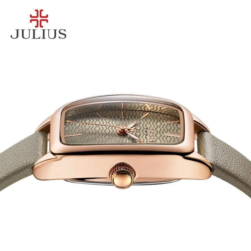 Damenuhr Japan Quarz Stunden Mode wellenförmige Uhr Lederarmband Modern Classic Girl Geburtstagsgeschenk Julius Box