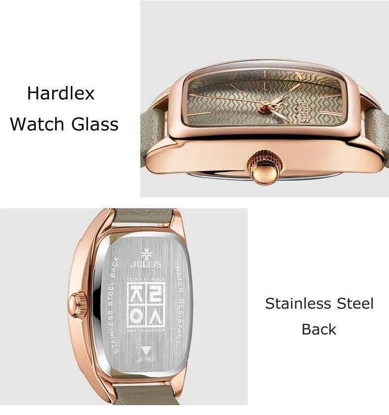 Damenuhr Japan Quarz Stunden Mode wellenförmige Uhr Lederarmband Modern Classic Girl Geburtstagsgeschenk Julius Box