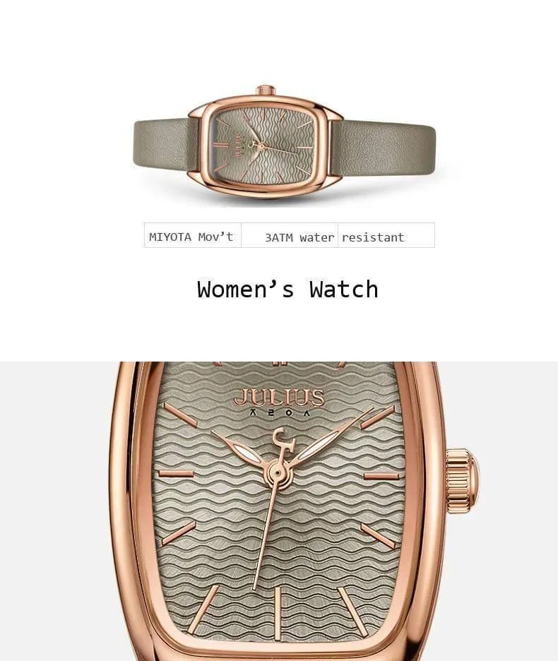 Damenuhr Japan Quarz Stunden Mode wellenförmige Uhr Lederarmband Modern Classic Girl Geburtstagsgeschenk Julius Box