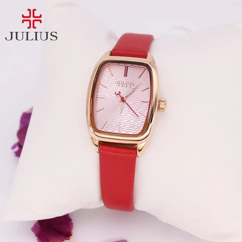 Damenuhr Japan Quarz Stunden Mode wellenförmige Uhr Lederarmband Modern Classic Girl Geburtstagsgeschenk Julius Box