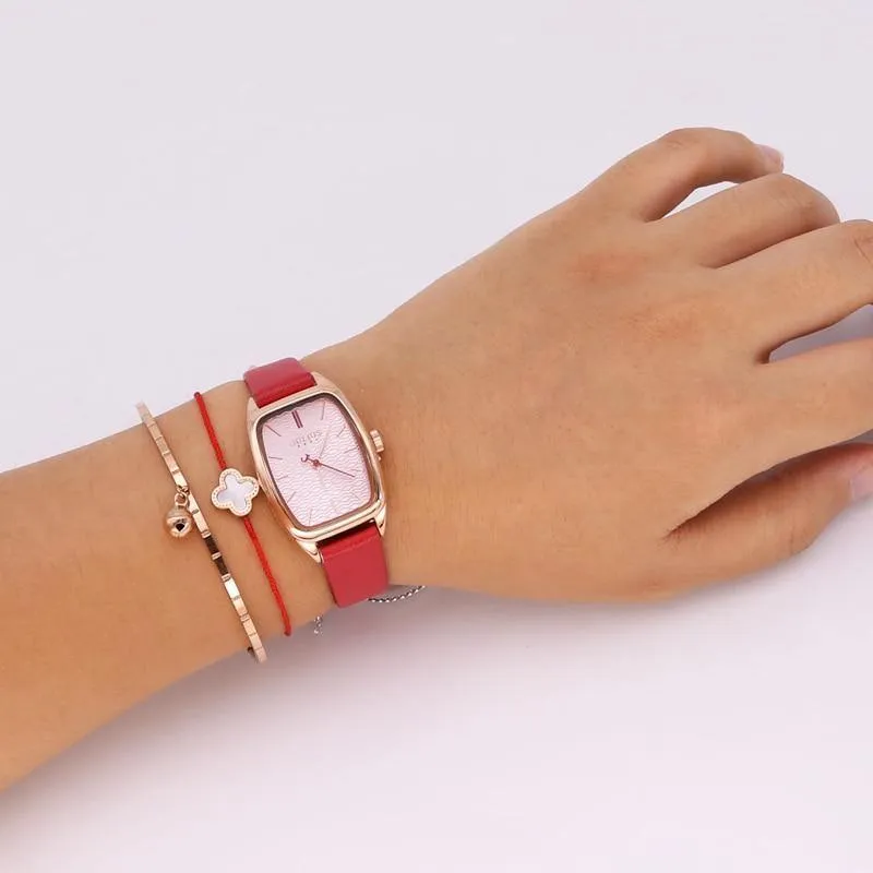 Damenuhr Japan Quarz Stunden Mode wellenförmige Uhr Lederarmband Modern Classic Girl Geburtstagsgeschenk Julius Box