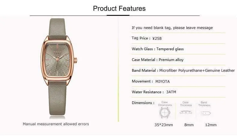 Damenuhr Japan Quarz Stunden Mode wellenförmige Uhr Lederarmband Modern Classic Girl Geburtstagsgeschenk Julius Box