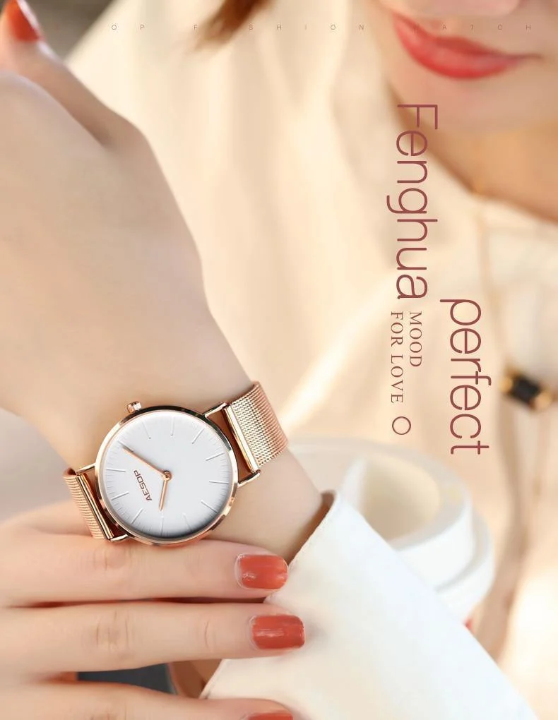 Roségold Luxus Damenuhr Ultradünne Armbanduhr Quarzuhr Damenuhr Milanese Steel relogio feminino