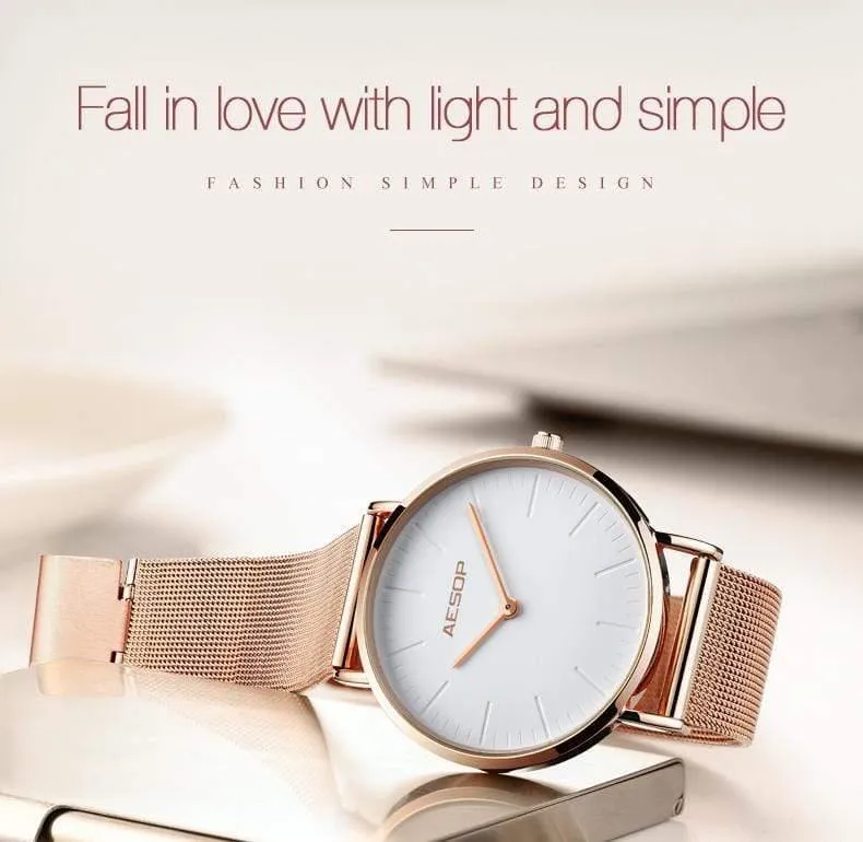 Roségold Luxus Damenuhr Ultradünne Armbanduhr Quarzuhr Damenuhr Milanese Steel relogio feminino