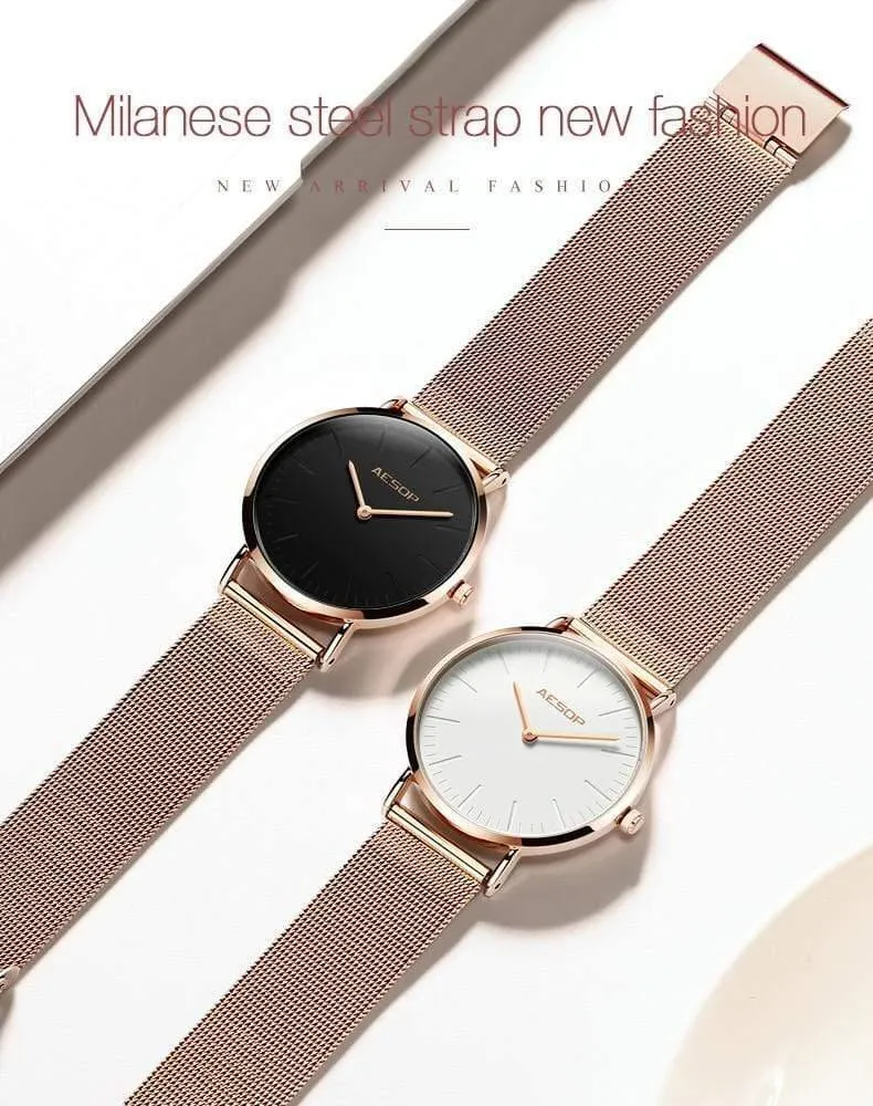 Roségold Luxus Damenuhr Ultradünne Armbanduhr Quarzuhr Damenuhr Milanese Steel relogio feminino