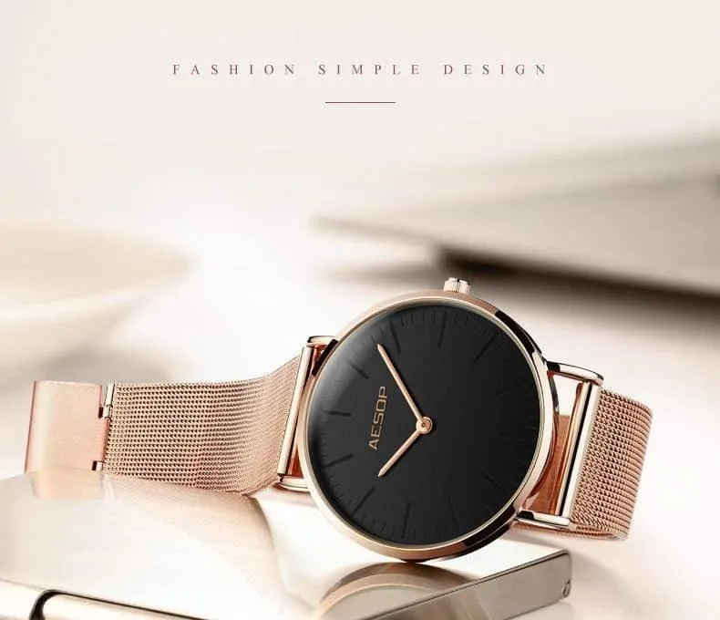 Roségold Luxus Damenuhr Ultradünne Armbanduhr Quarzuhr Damenuhr Milanese Steel relogio feminino