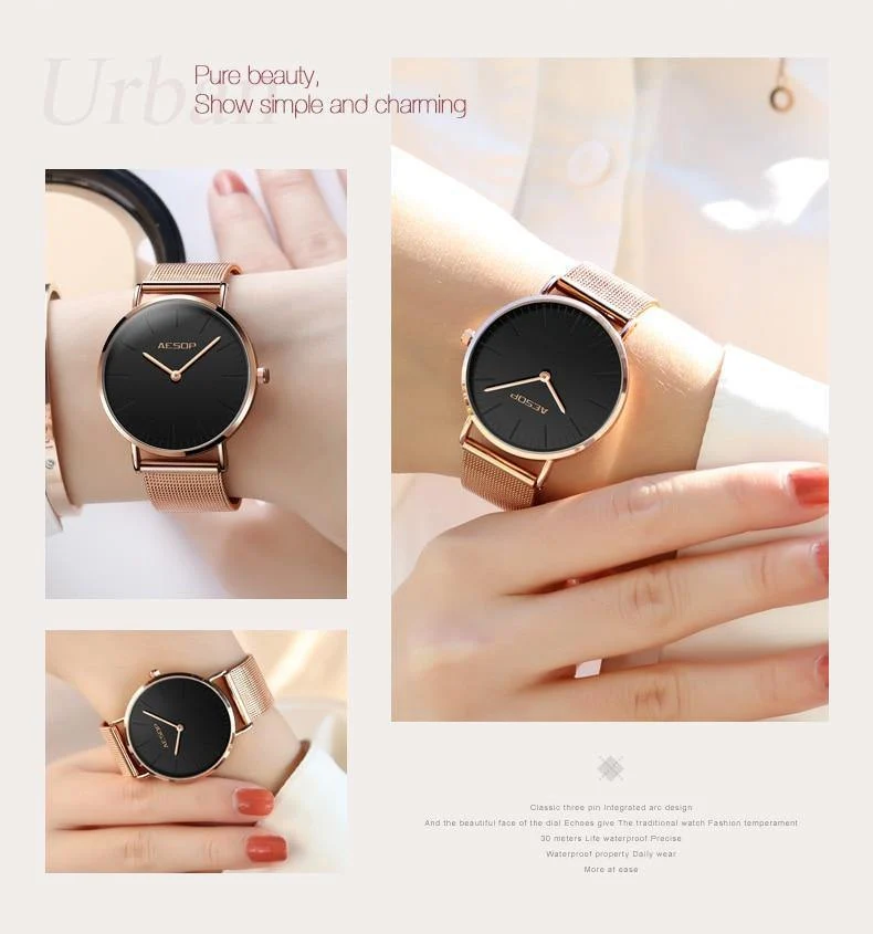Roségold Luxus Damenuhr Ultradünne Armbanduhr Quarzuhr Damenuhr Milanese Steel relogio feminino