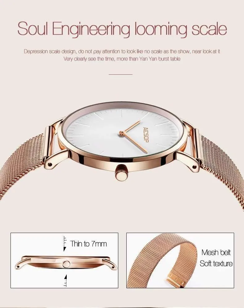 Roségold Luxus Damenuhr Ultradünne Armbanduhr Quarzuhr Damenuhr Milanese Steel relogio feminino
