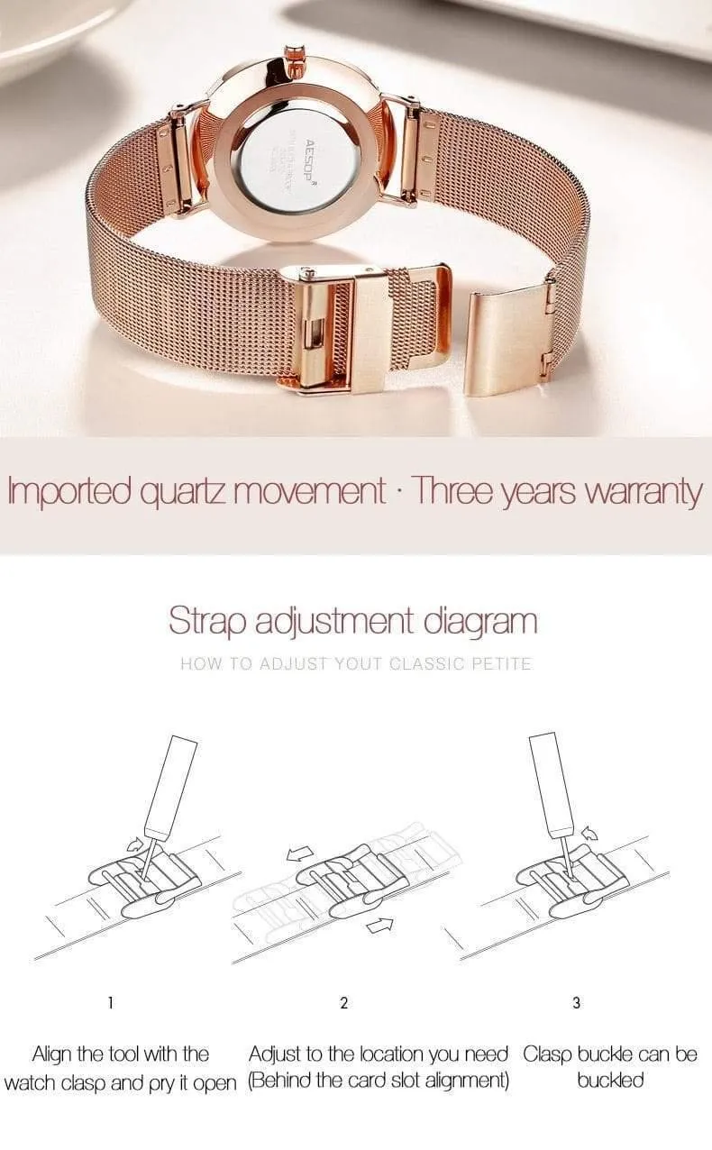 Roségold Luxus Damenuhr Ultradünne Armbanduhr Quarzuhr Damenuhr Milanese Steel relogio feminino