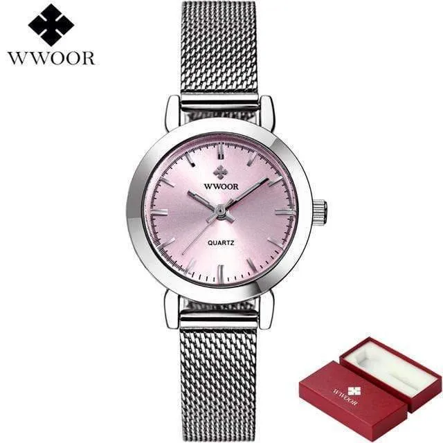 Frauen Uhren Quarz Rose Gold Kleid Damen Uhr Marke Luxus Kleine Uhr Edelstahl Mesh Armband Armbanduhr Geschenke