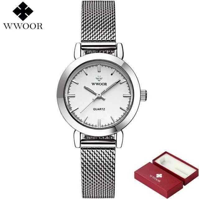 Frauen Uhren Quarz Rose Gold Kleid Damen Uhr Marke Luxus Kleine Uhr Edelstahl Mesh Armband Armbanduhr Geschenke
