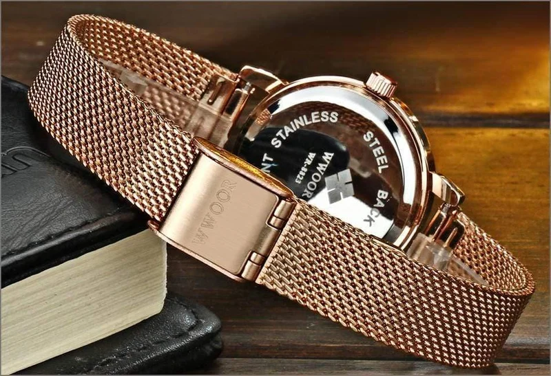 Frauen Uhren Quarz Rose Gold Kleid Damen Uhr Marke Luxus Kleine Uhr Edelstahl Mesh Armband Armbanduhr Geschenke