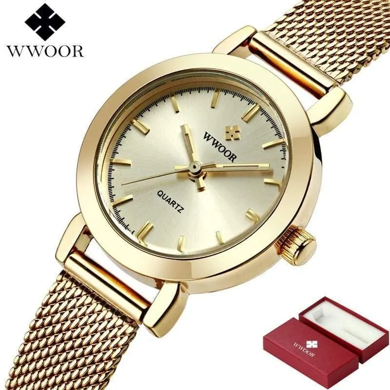 Frauen Uhren Quarz Rose Gold Kleid Damen Uhr Marke Luxus Kleine Uhr Edelstahl Mesh Armband Armbanduhr Geschenke