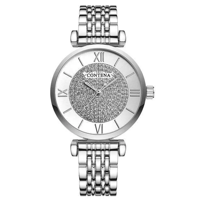 Silber Frauen Uhren Top Marke Luxus Kristall Damenuhren Voller Stahl Damenuhr Frauen Uhr reloj mujer