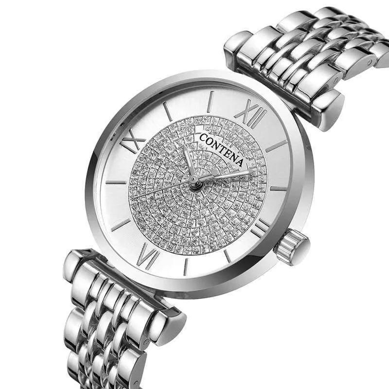 Silber Frauen Uhren Top Marke Luxus Kristall Damenuhren Voller Stahl Damenuhr Frauen Uhr reloj mujer