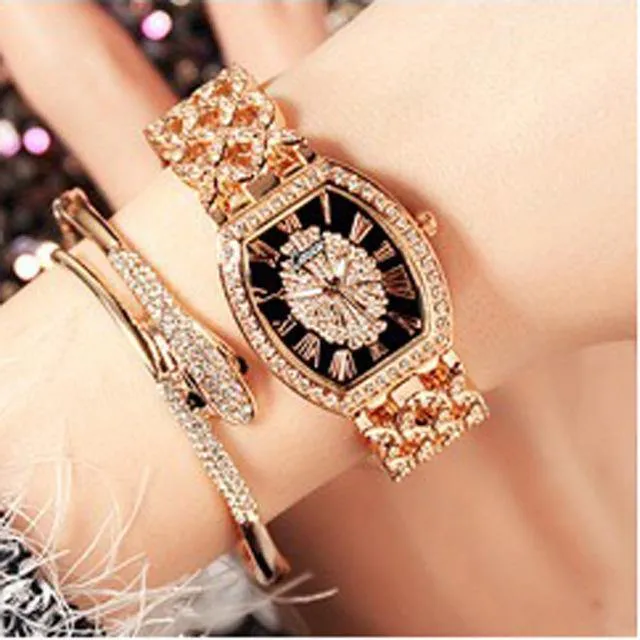Damen-Diamantarmband-Uhren-Set, 2-teilig, für Damen, luxuriös, modisch, extravagantes Zifferblatt, kleine Diamanten, Damenuhr, C