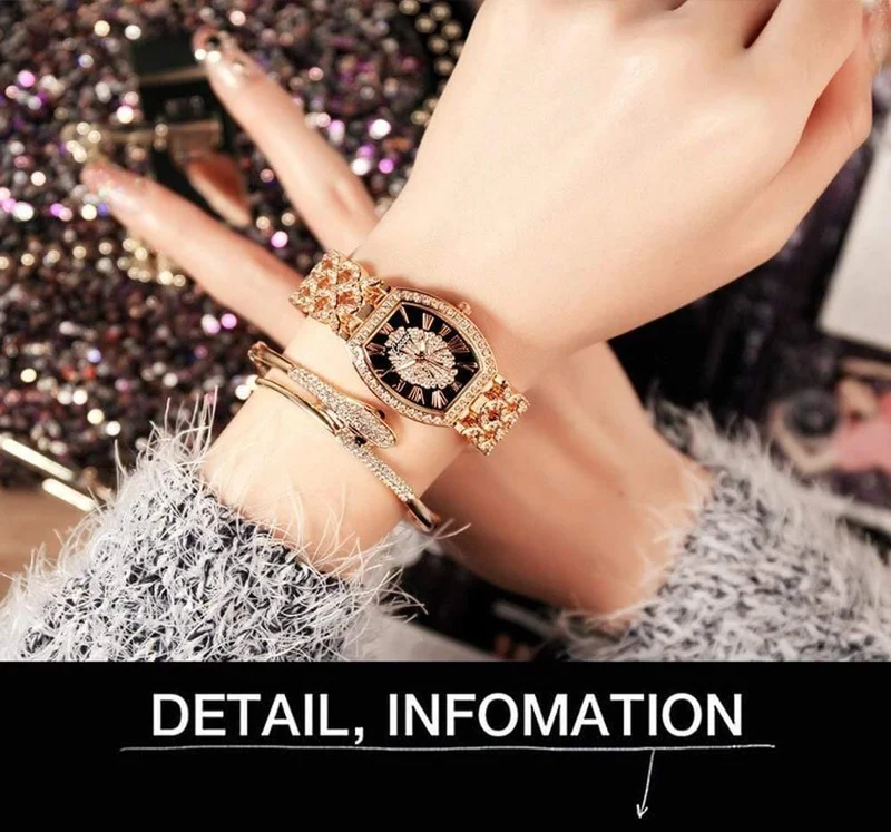 Damen-Diamantarmband-Uhren-Set, 2-teilig, für Damen, luxuriös, modisch, extravagantes Zifferblatt, kleine Diamanten, Damenuhr, C