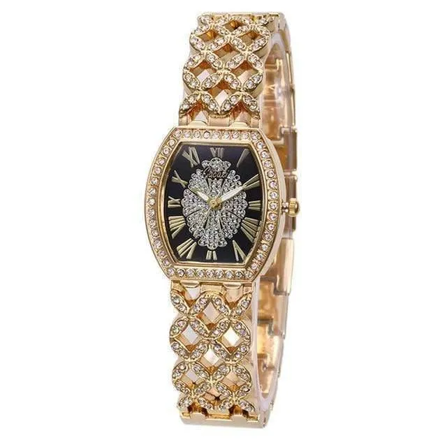 Damen-Diamantarmband-Uhren-Set, 2-teilig, für Damen, luxuriös, modisch, extravagantes Zifferblatt, kleine Diamanten, Damenuhr, C
