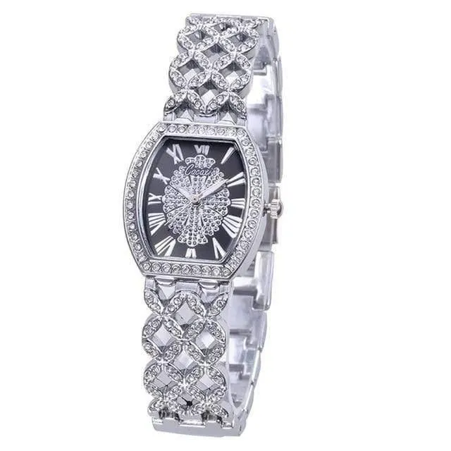 Damen-Diamantarmband-Uhren-Set, 2-teilig, für Damen, luxuriös, modisch, extravagantes Zifferblatt, kleine Diamanten, Damenuhr, C