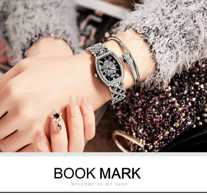 Damen-Diamantarmband-Uhren-Set, 2-teilig, für Damen, luxuriös, modisch, extravagantes Zifferblatt, kleine Diamanten, Damenuhr, C