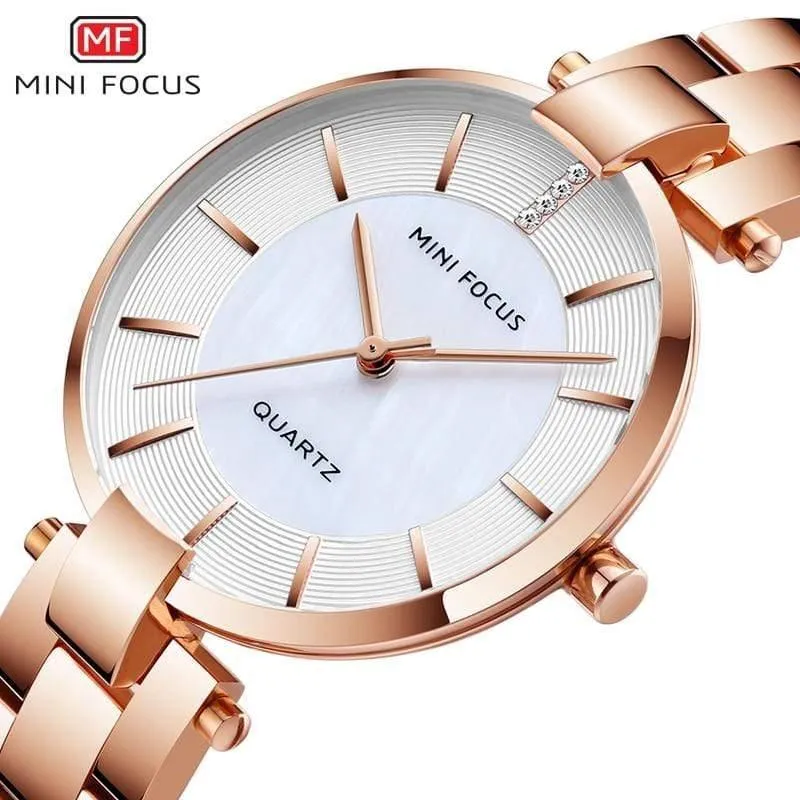 Damen-Armbanduhr aus Roségold, schlichtes Edelstahlarmband, wasserdichte Kleid-Quarzuhr für Damen und Herren, 0224Rose
