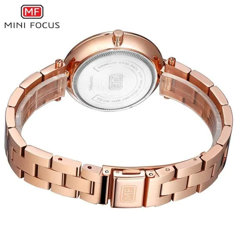 Damen-Armbanduhr aus Roségold, schlichtes Edelstahlarmband, wasserdichte Kleid-Quarzuhr für Damen und Herren, 0224Rose