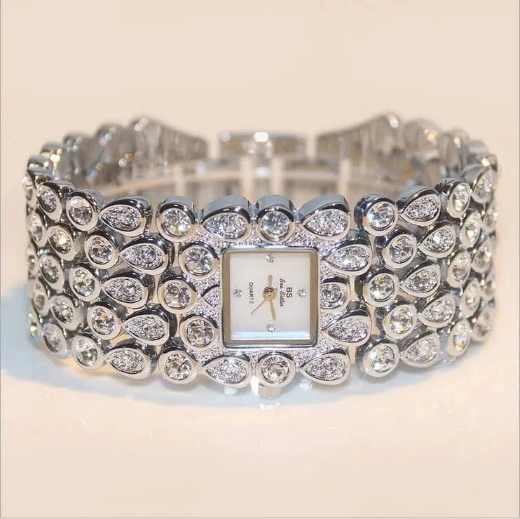 Frauen voller Strass Uhren Lady glänzende Kleid Uhr Quadrat Rose Gold Armband Armbanduhr Damen Diamant Uhr