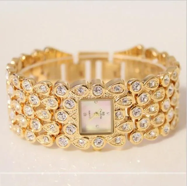 Frauen voller Strass Uhren Lady glänzende Kleid Uhr Quadrat Rose Gold Armband Armbanduhr Damen Diamant Uhr