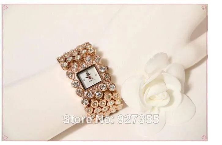 Frauen voller Strass Uhren Lady glänzende Kleid Uhr Quadrat Rose Gold Armband Armbanduhr Damen Diamant Uhr