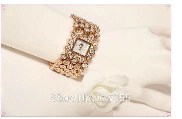 Frauen voller Strass Uhren Lady glänzende Kleid Uhr Quadrat Rose Gold Armband Armbanduhr Damen Diamant Uhr