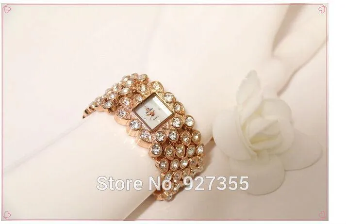 Frauen voller Strass Uhren Lady glänzende Kleid Uhr Quadrat Rose Gold Armband Armbanduhr Damen Diamant Uhr
