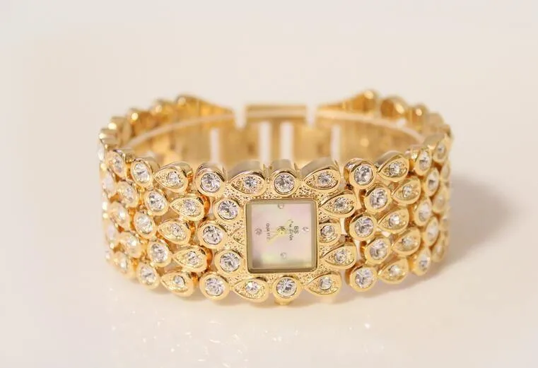 Frauen voller Strass Uhren Lady glänzende Kleid Uhr Quadrat Rose Gold Armband Armbanduhr Damen Diamant Uhr