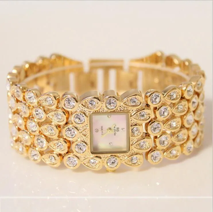 Frauen voller Strass Uhren Lady glänzende Kleid Uhr Quadrat Rose Gold Armband Armbanduhr Damen Diamant Uhr