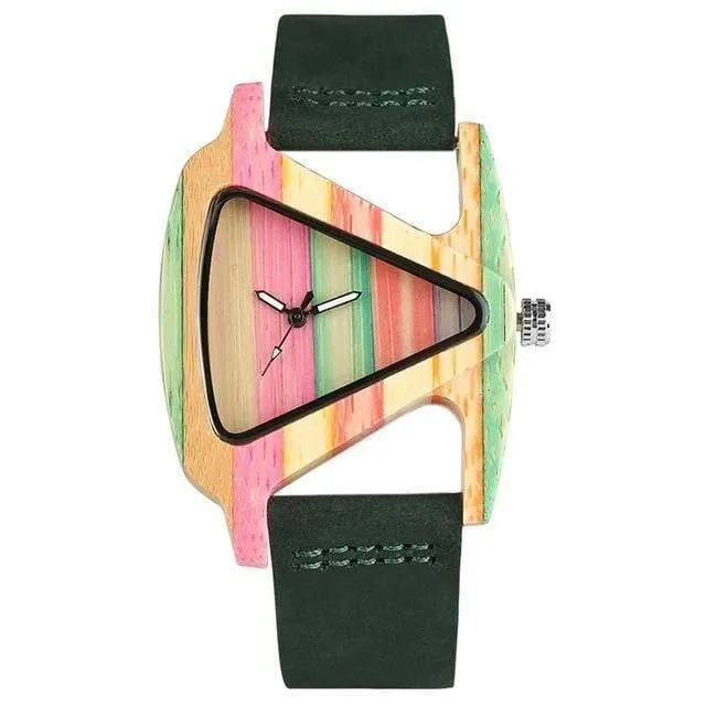 Holz Uhr Kreative Dreieck Form Zifferblatt Stunde Uhr Frauen Quarz Lederarmband Uhr frauen Handgelenk Reloj Mujer