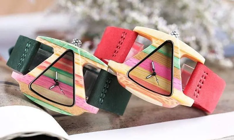Holz Uhr Kreative Dreieck Form Zifferblatt Stunde Uhr Frauen Quarz Lederarmband Uhr frauen Handgelenk Reloj Mujer