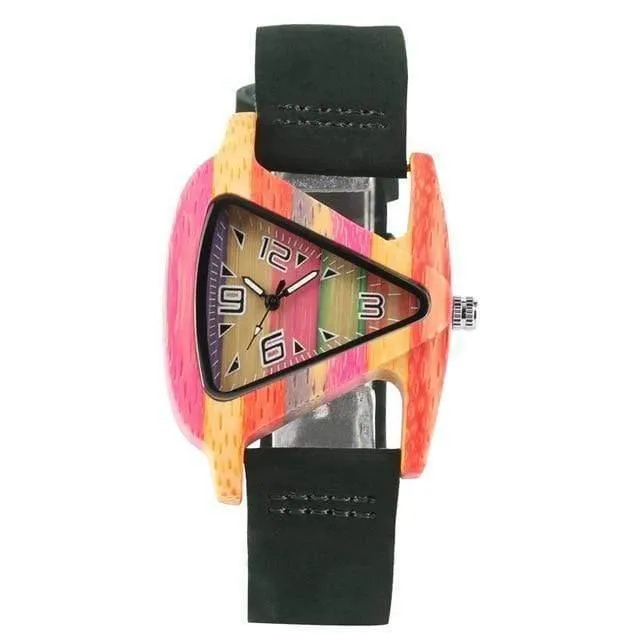 Holz Uhr Kreative Dreieck Form Zifferblatt Stunde Uhr Frauen Quarz Lederarmband Uhr frauen Handgelenk Reloj Mujer
