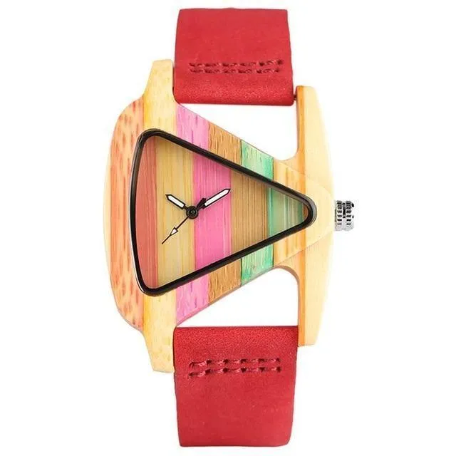 Holz Uhr Kreative Dreieck Form Zifferblatt Stunde Uhr Frauen Quarz Lederarmband Uhr frauen Handgelenk Reloj Mujer
