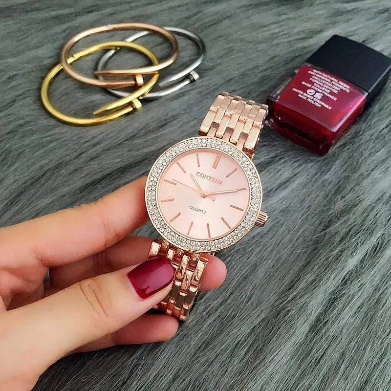 Luxus Marke Frauen Kleid Uhren Stahl Quarzuhr Diamanten Gold Uhren Für Frau Armbanduhren