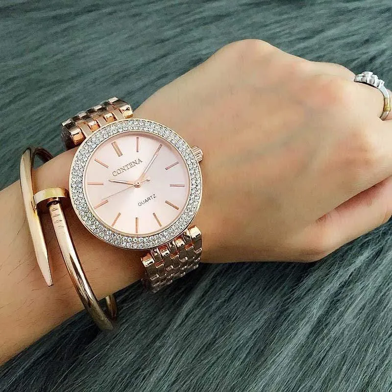 Luxus Marke Frauen Kleid Uhren Stahl Quarzuhr Diamanten Gold Uhren Für Frau Armbanduhren