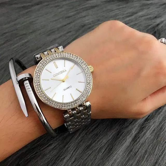 Luxus Marke Frauen Kleid Uhren Stahl Quarzuhr Diamanten Gold Uhren Für Frau Armbanduhren